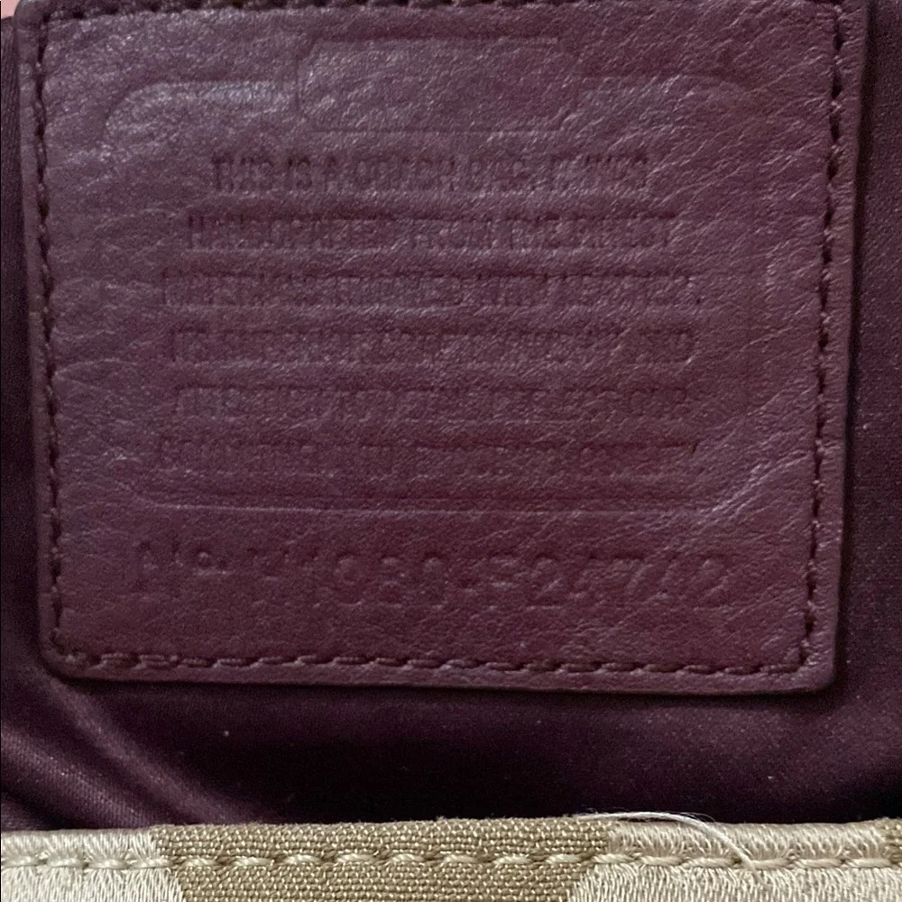 Coach Tan Signature Canvas Hobo with Maroon Trim